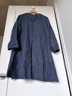 100% Linen Tunic | Navy Blue | Relaxed Oversized Minimalist Artsy Slow Fashion
